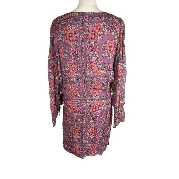 Sezane Noemia Mini Wrap Dress in Purple Flowers Long Sleece Boho NEW Size 46 - Picture 6 of 13